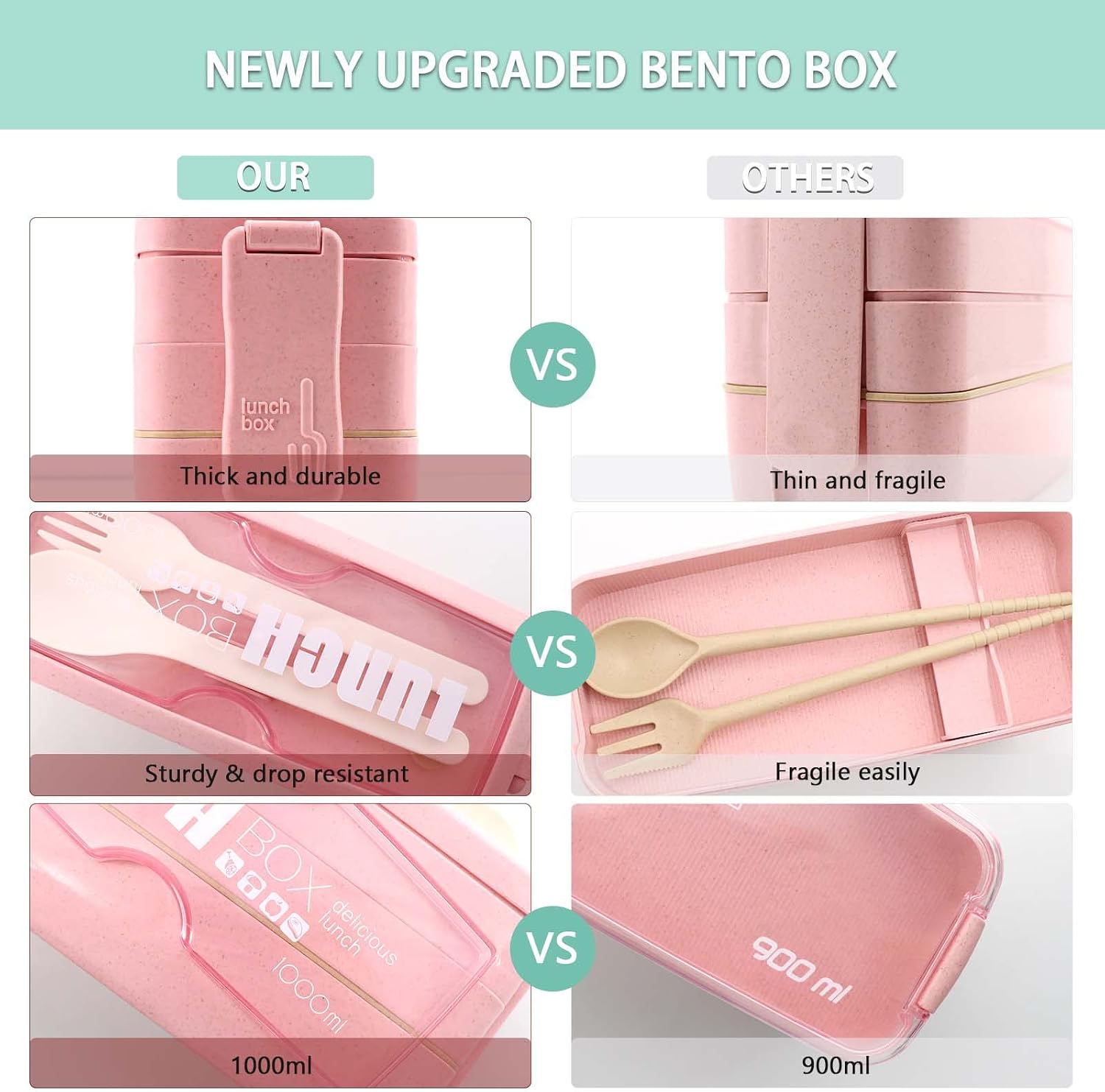 Ashenby Bento Box Japanese Lunch Box Kit Leakproof Bento Lunch Box for Kids Adults Wheat Straw 3 Layer Stackable Lunch Containers with Compartment