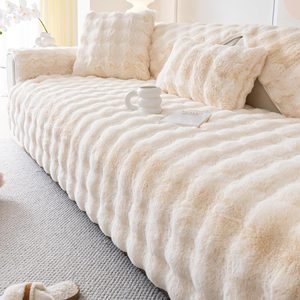 Ashenby Faux Fur Sofa Cover, Rabbit Plush Couch Cover, Non-Slip Couch Covers Washable, 0.93 kg, White