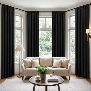 Birchmont Black Blackout Curtains 84 inch Length 2 Panels Set, 2.9 pounds