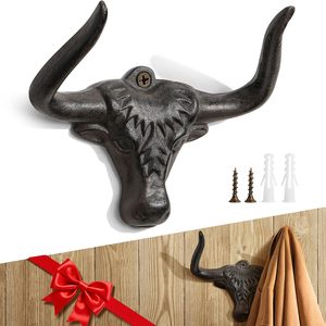 Rowanmere Cast Iron Bull Coat Hook, Western Wall Hook, Western decor, Rust, 2 Pack, Antique Rust
