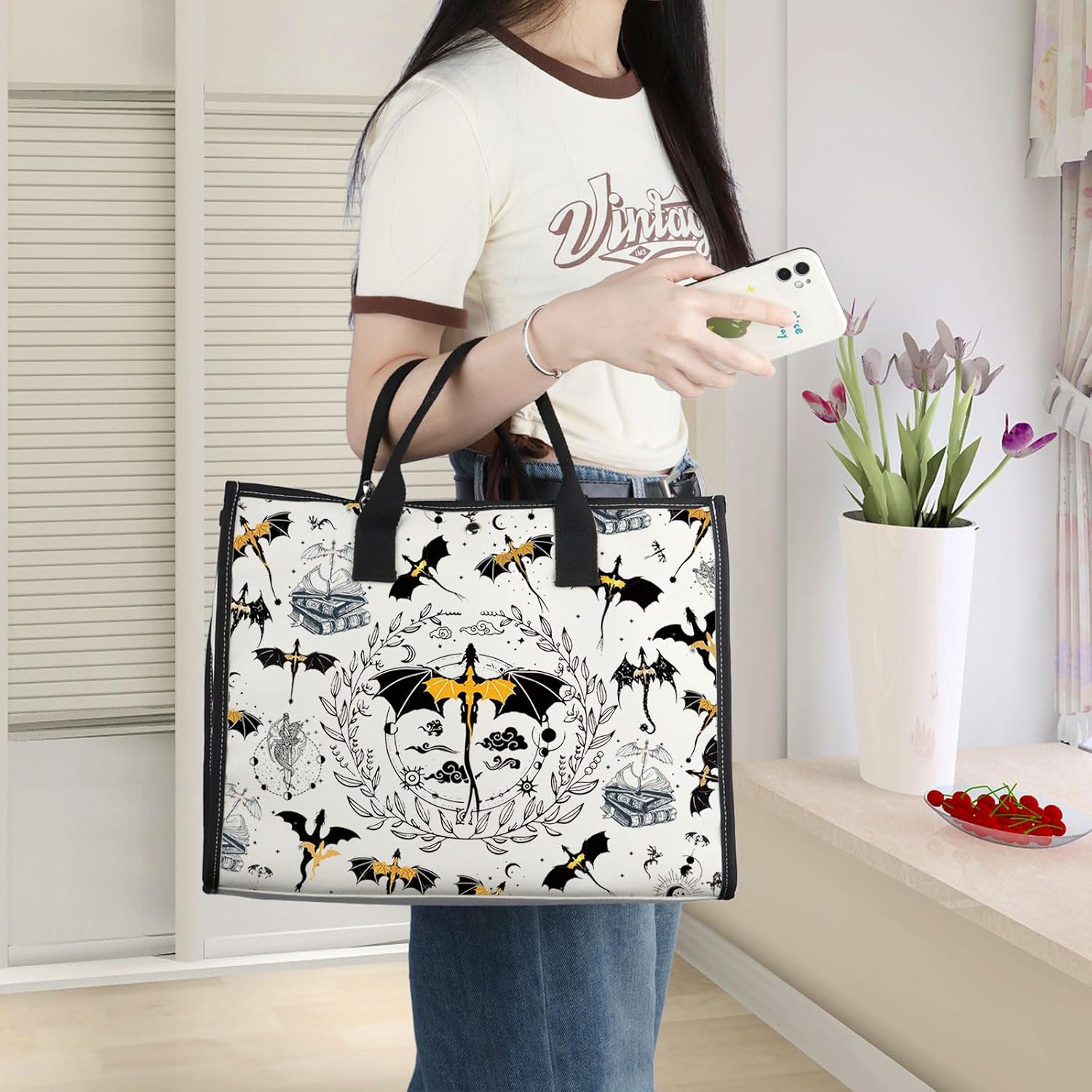 Aldernest Wing Dragon Tote Bag Dragon Ridder Inspired Gift Violet Sorrengail Reusable Grocery Bag Bookish Merchandise