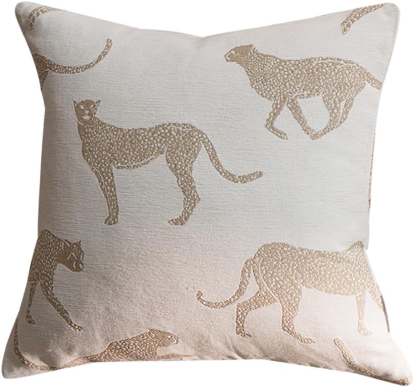 Aldernest 20x20 inches Throw Pillow Cushion Covers - White Leopard Cheetah Chenille Jacquard Embroidery Couch Sofa Pillow Covers for Living Room