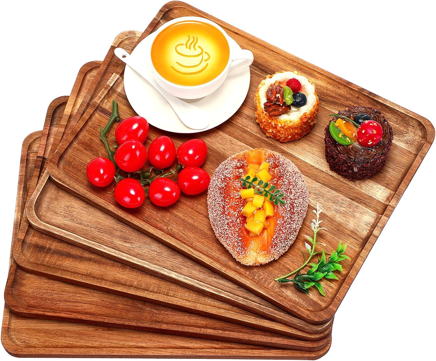 Birchmont 5 Pack Solid Acacia Wood Serving Trays for Food, 13 x 9 Inch, 3.9 pounds, Brown