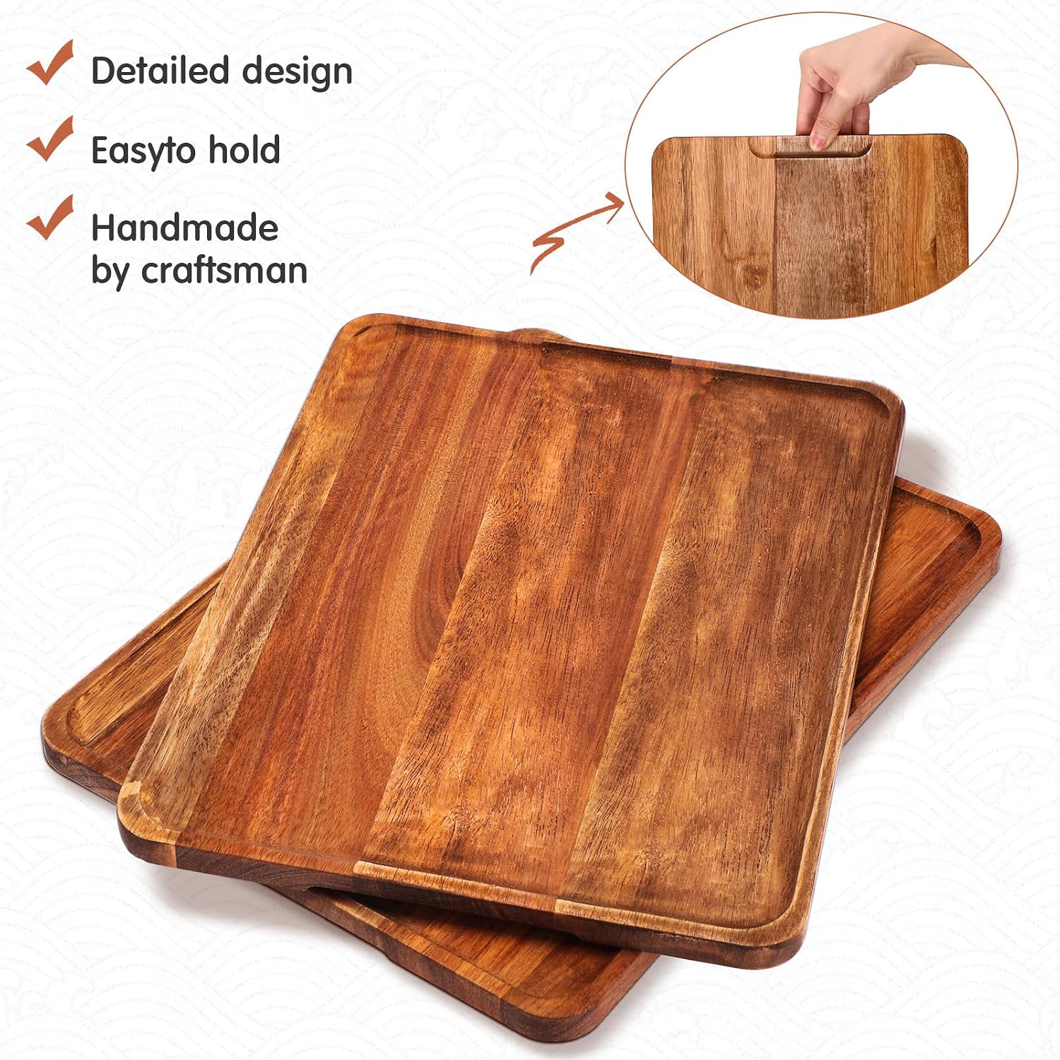 Birchmont 5 Pack Solid Acacia Wood Serving Trays for Food, 13 x 9 Inch, 3.9 pounds, Brown