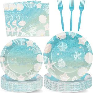 Barleyfield Seashell Beach Party Plates Napkins Summer Coastal Birthday Paper Tableware Set Ocean Starfish Nautical Dinnerware Supplies for Holiday