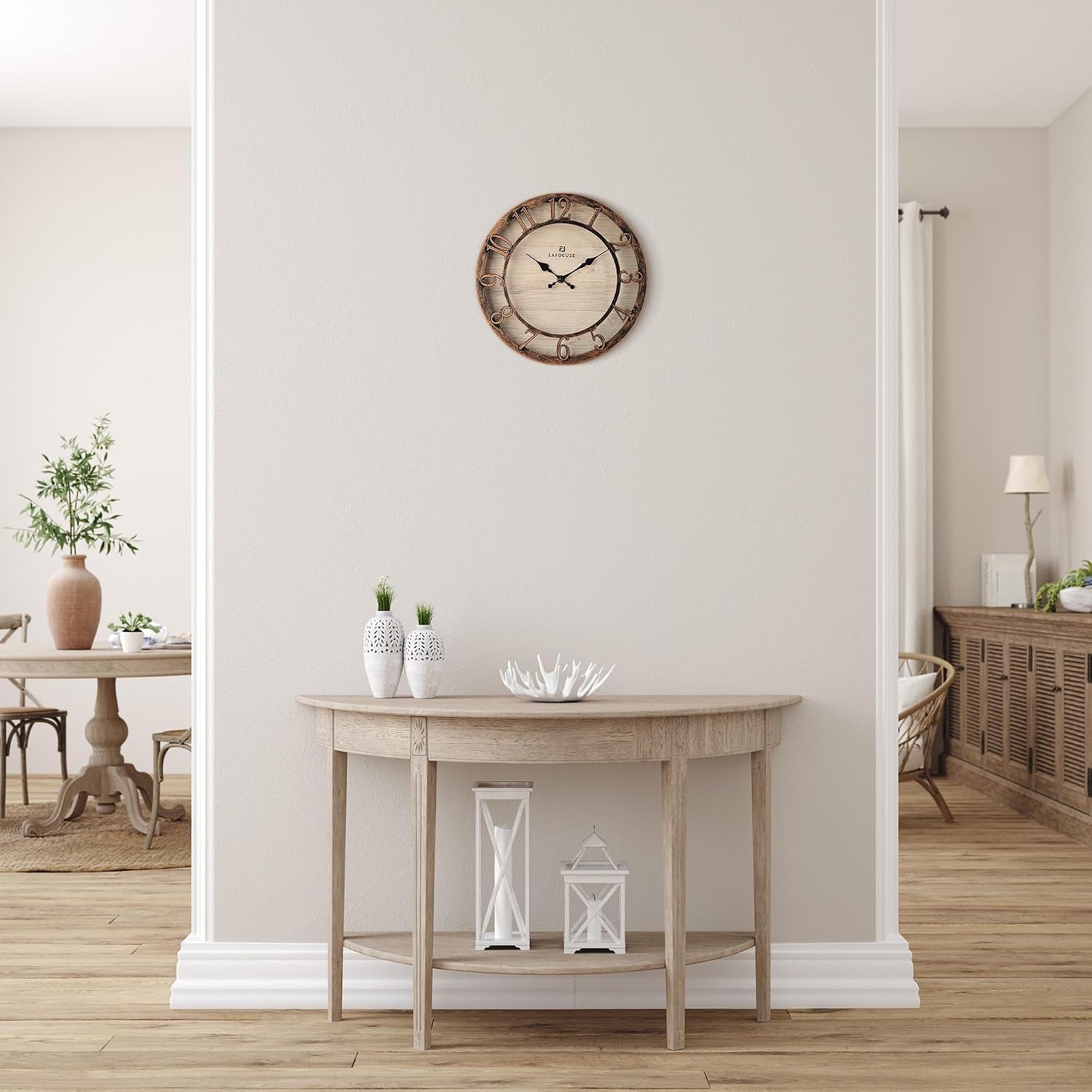 Ashenby 12 Inch Brown Kitchen Farmhouse Wall Clocks Battery Operated, Diameter: 12"(30 cm)