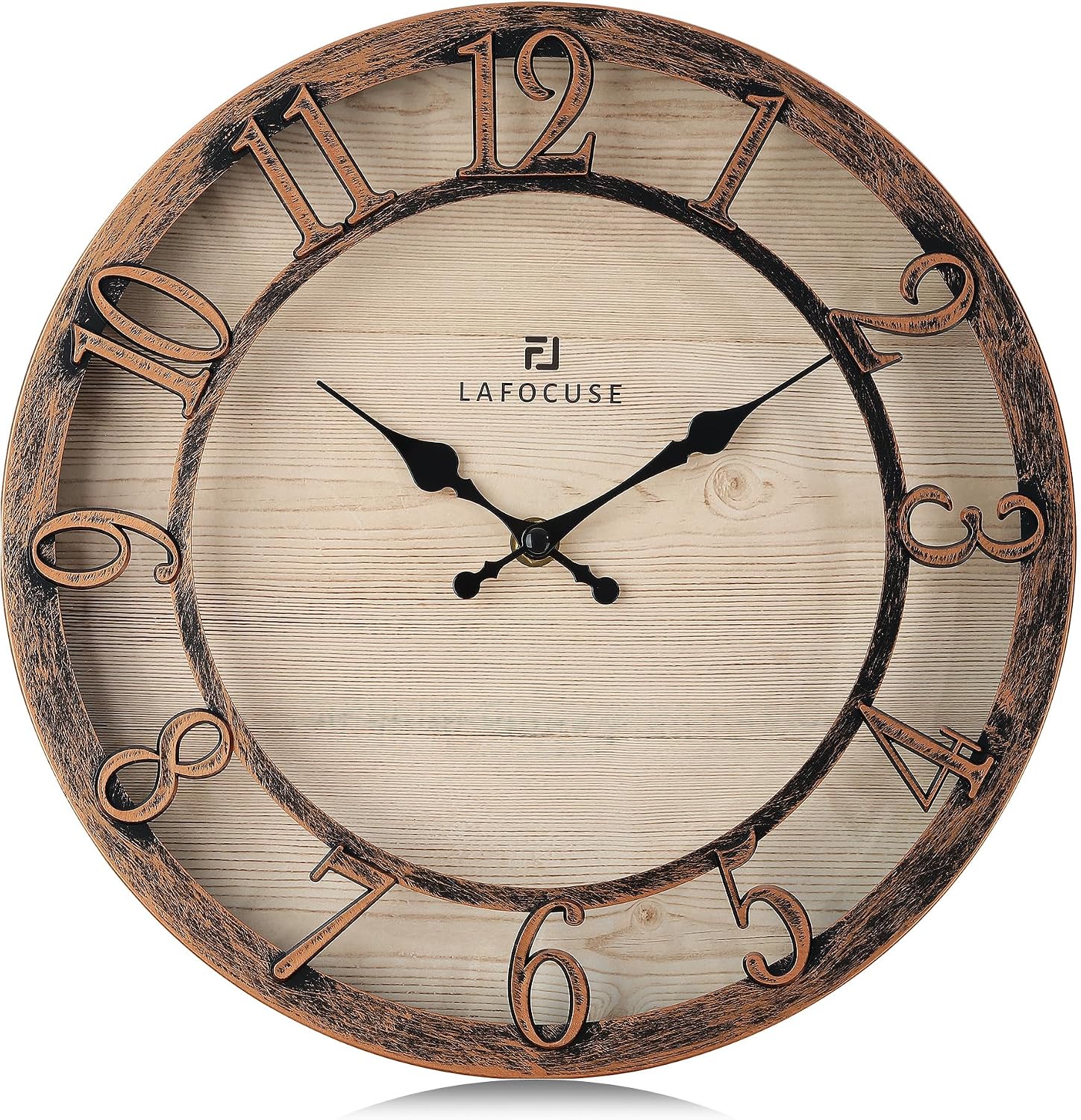 Ashenby 12 Inch Brown Kitchen Farmhouse Wall Clocks Battery Operated, Diameter: 12"(30 cm)