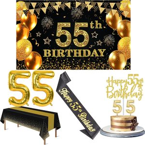 Ashenby 55th Birthday Decorations for Men Women Black Gold, Black and Gold, 8 Count