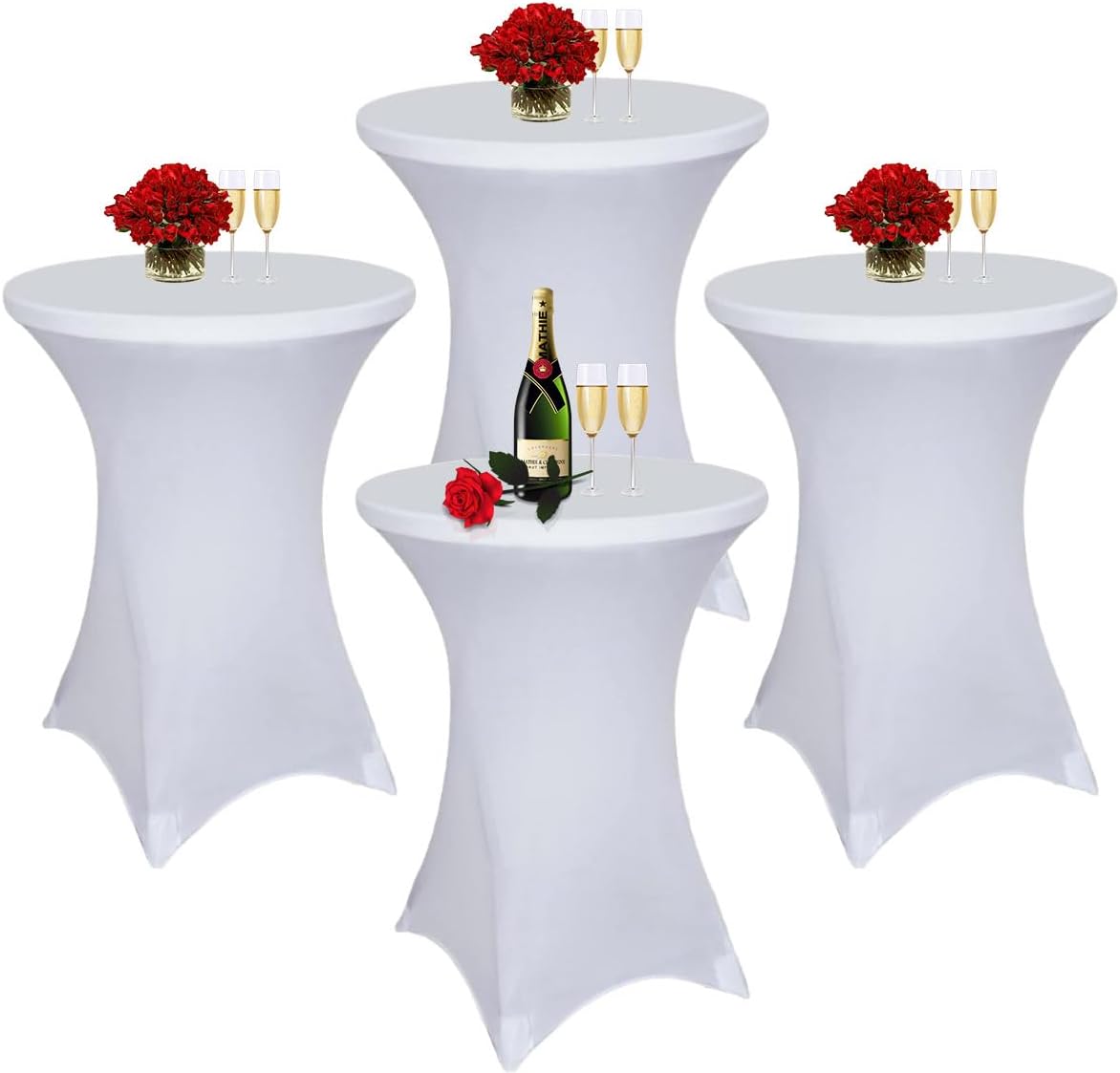 Aldernest Cocktail Table Covers White Spandex High Top Table Cloths 4 Pack 32x43 Inch, 1.67 kg