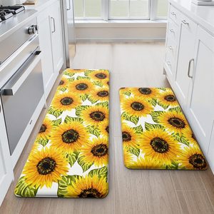 Aldernest Sunflower Kitchen Decor Mat Set, 2PC Kitchen Mats, Anti Fatigue, 2.2 pounds, 17.3" X 29"+17.3" X 47"-0.4 Inch, 6.95 Square Feet