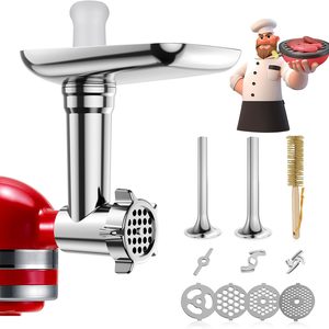 Aldernest Metal Food Grinder Attachments for KitchenAid Stand Mixers, Silver