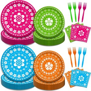 Aldernest Fiesta Plates and Napkins Set, Papel Picado, Serves 50, 1.13 kg, Mexican Papel, 200 Count