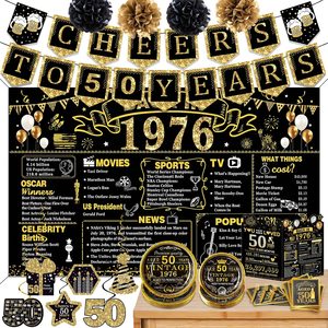 Ashenby 50th Birthday Decorations for Men Women, 50th Birthday Party Tableware Set, Black Gold