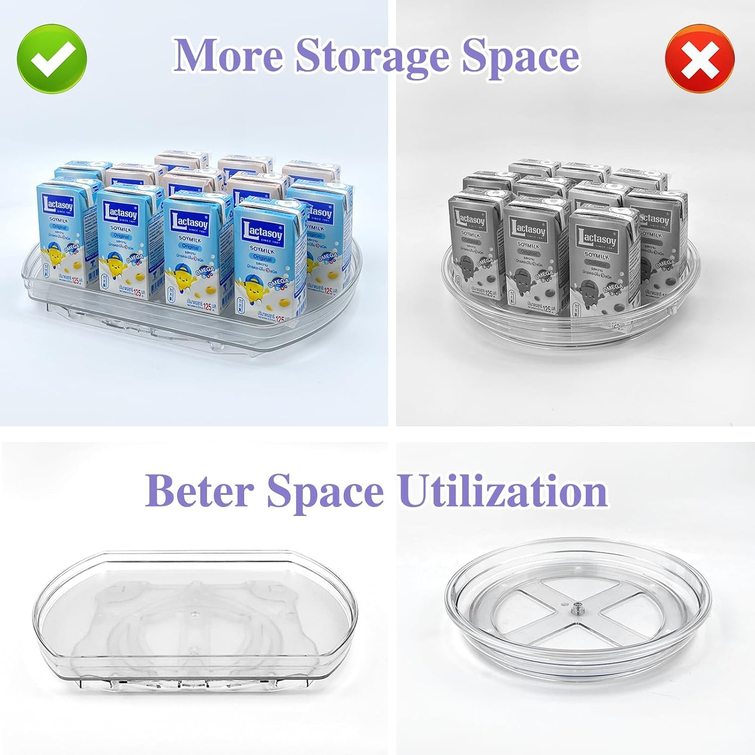 Aldernest 360° Rotating Lazy Susan Turntable Organizer - Multifunctional 11.8" x 8.7" Rectangular Organizer for Refrigerator, Cabinet, Pantry