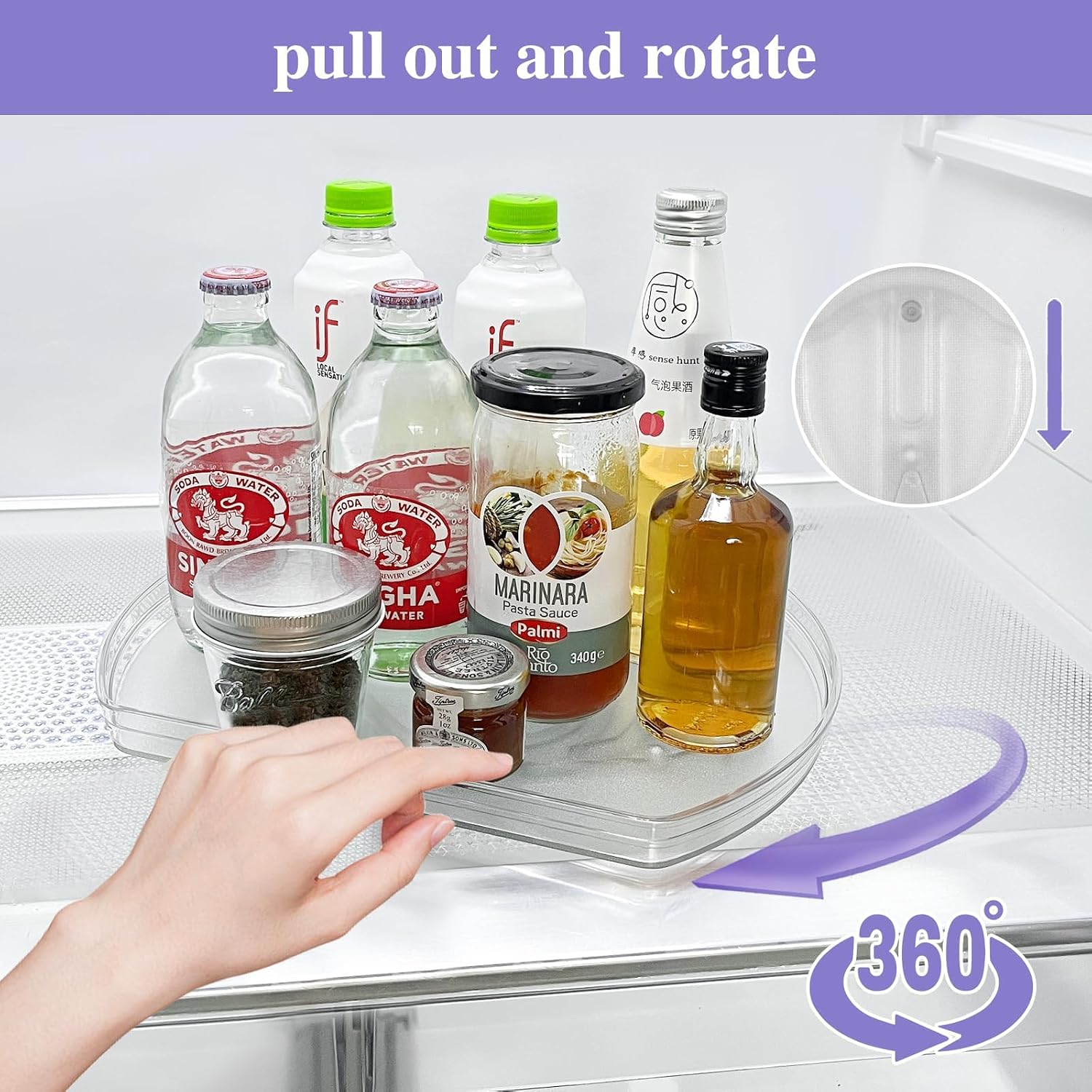Aldernest 360° Rotating Lazy Susan Turntable Organizer - Multifunctional 11.8" x 8.7" Rectangular Organizer for Refrigerator, Cabinet, Pantry