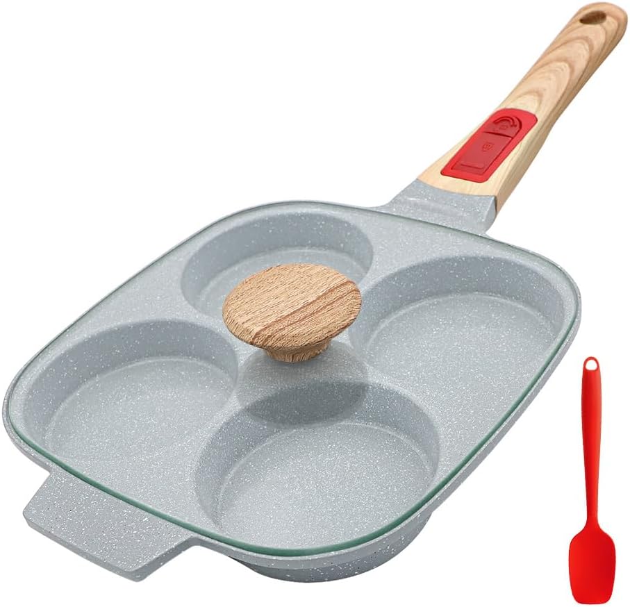 Barleyfield Ceramic Egg Frying Pan with Lid, Nonstick 4 Cup Fried Egg Pan - Blue, 1 kg