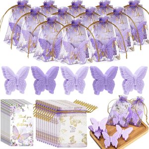 Aldernest 50 Set Baby Shower Favors for Guests Butterfly Soap, Purple, Light Purple