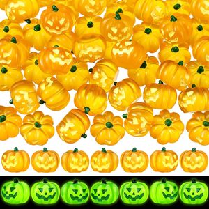 Rowanmere 50Pcs Mini Resin Pumpkin Fall Halloween Miniature Luminous Pumpkin, Fear, 12.64 ounces, Orange