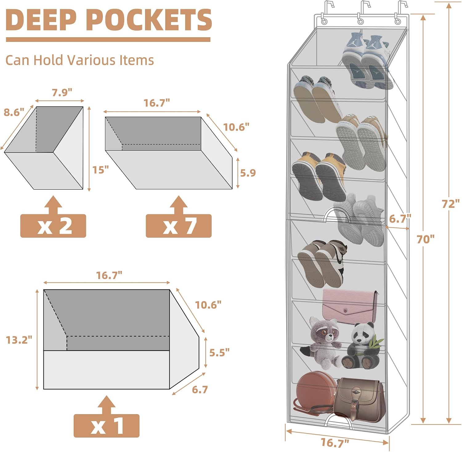 Ashenby Over the Door Shoe Organizer with Curtain Dustproof Heavy-Duty Large Deep Pocket Hanging Shoe Organizer for Closet Dorm & Narrow Door Storage