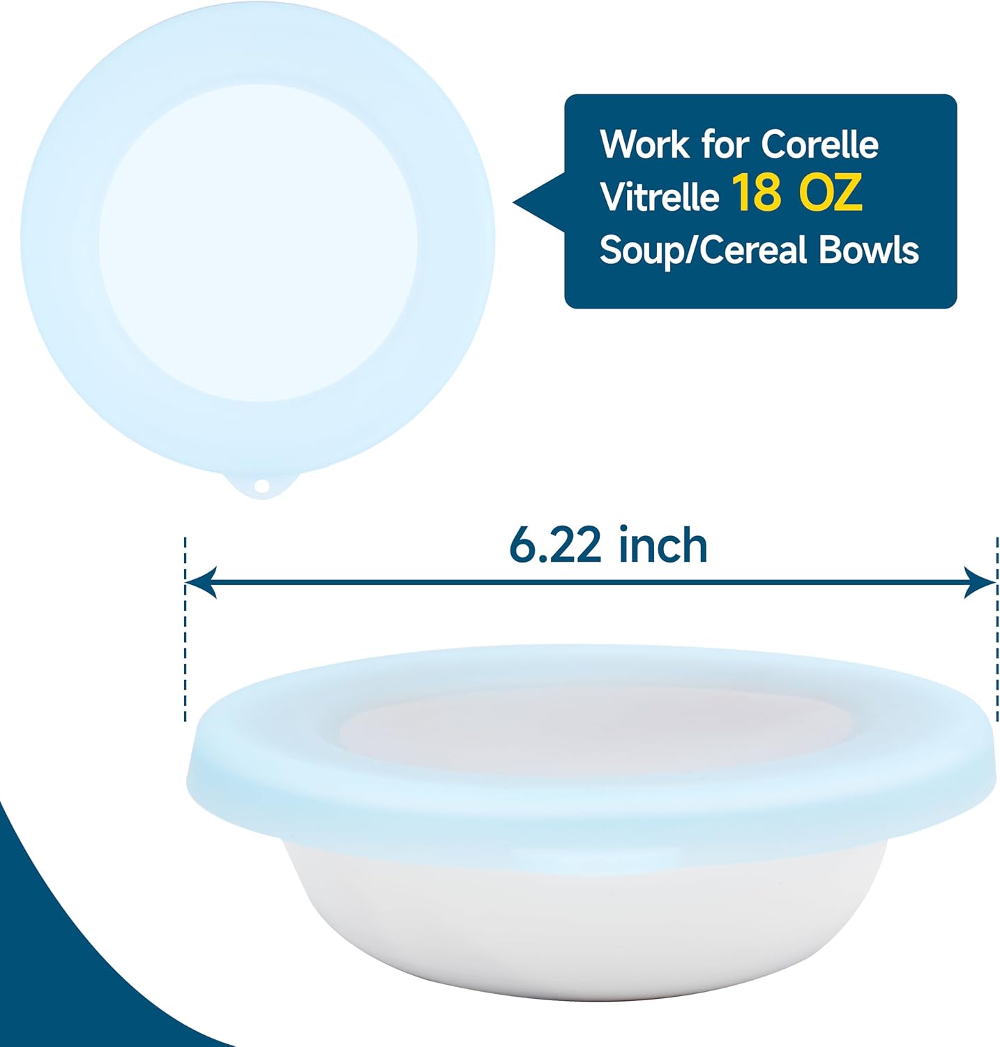 Aldernest 4 Pack Silicone Lids for Corelle 418 18oz White Soup/Salad Bowls, 0.43 kg