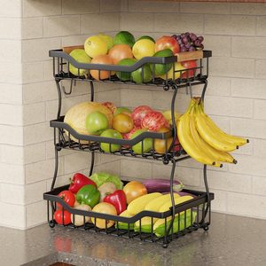 Ashenby 3 Tier Countertop Fruit Basket for Kitchen, 4.8 pounds, Black