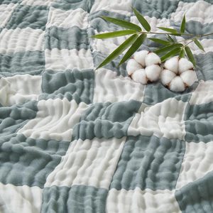 Aldernest Muslin Blanket Adults Checkered Cotton Teal Throw XL 50"x70", 0.67 kg