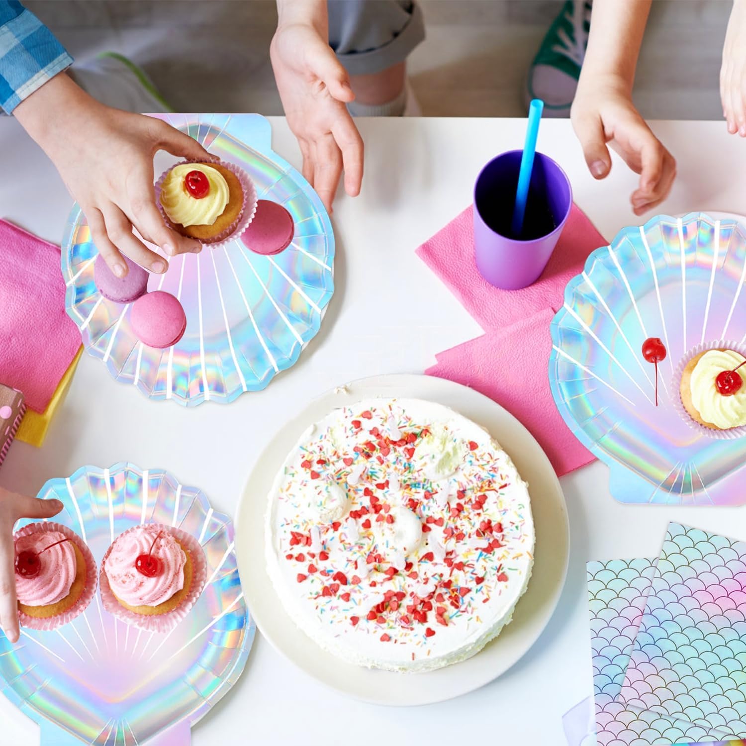 Tanglewick 144 Pcs Mermaid Party Supplies Mermaid Birthday Decorations Includes Plates Napkins Cups Cutlery for Under the Sea Party Decorations