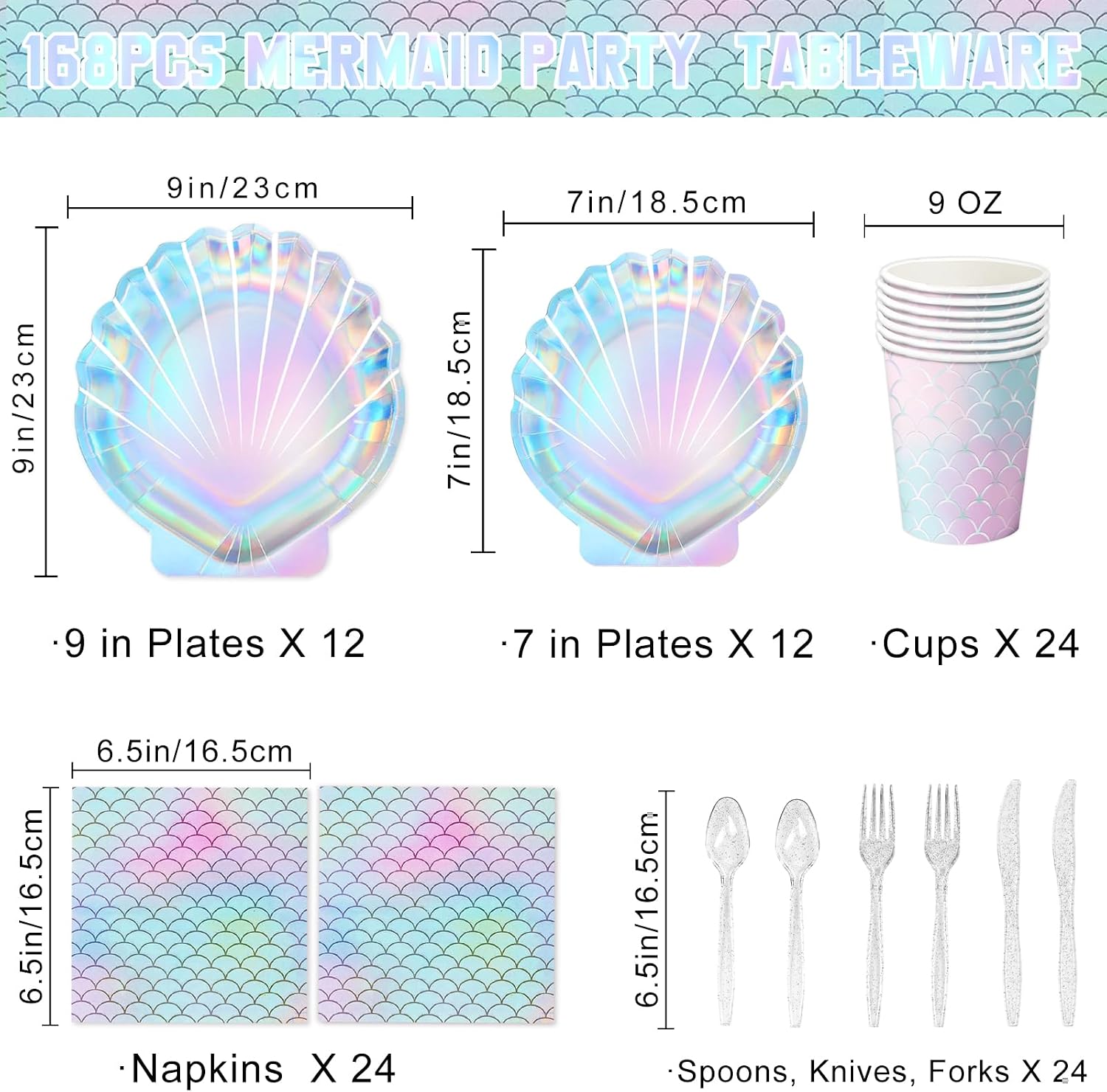 Tanglewick 144 Pcs Mermaid Party Supplies Mermaid Birthday Decorations Includes Plates Napkins Cups Cutlery for Under the Sea Party Decorations