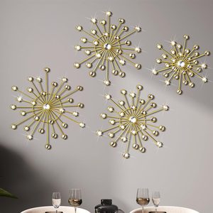 Quillstone 4 Pcs Gold Wall Decor Starburst Metal Wall Art with 3D Rhinestone, 1.3 pounds, 11.81 inches