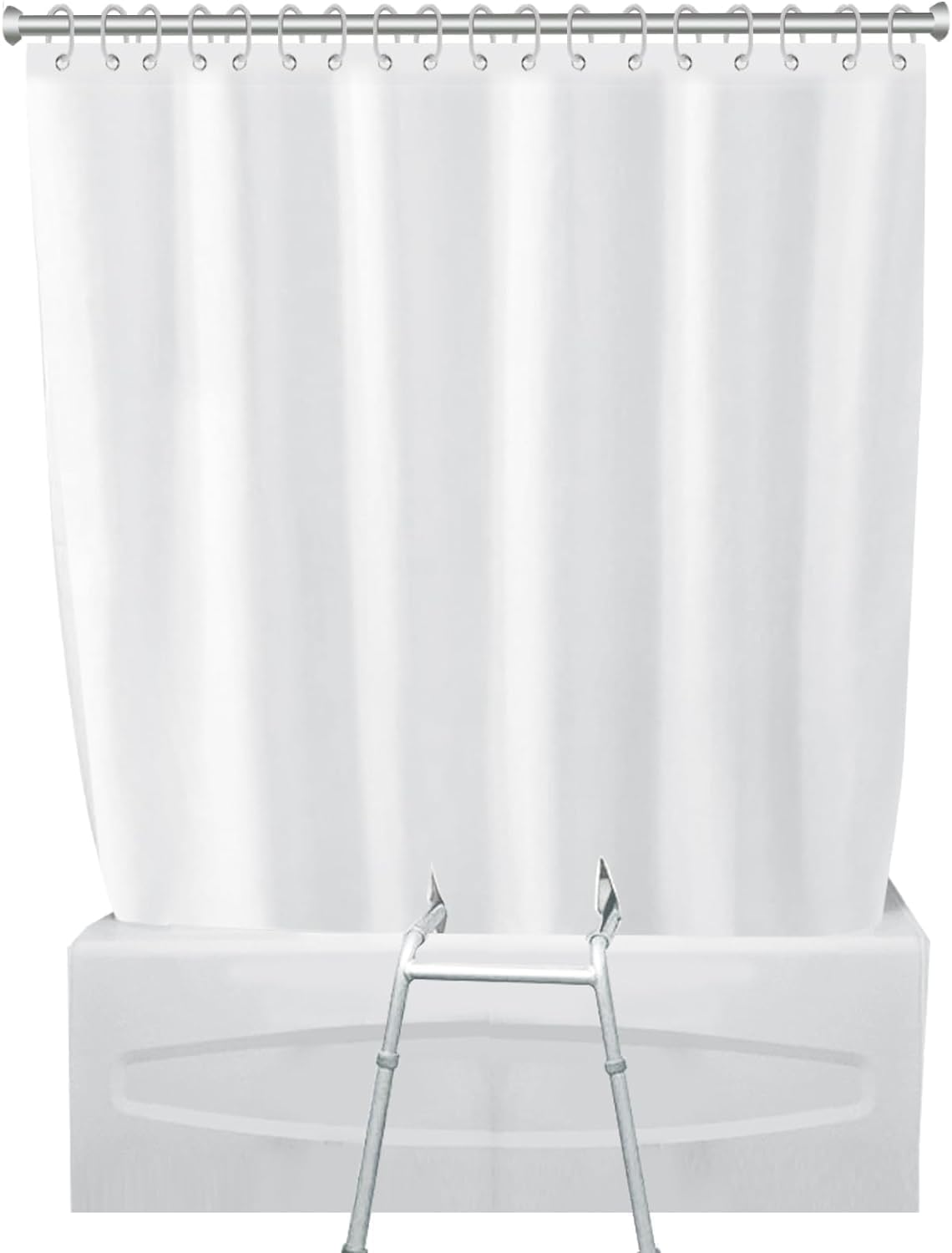 Barleyfield White Transfer Bench Shower Curtain Split Shower Curtain for Bath Transfer Benches, Polyester Fabric Bathroom Curtain with12 Hooks