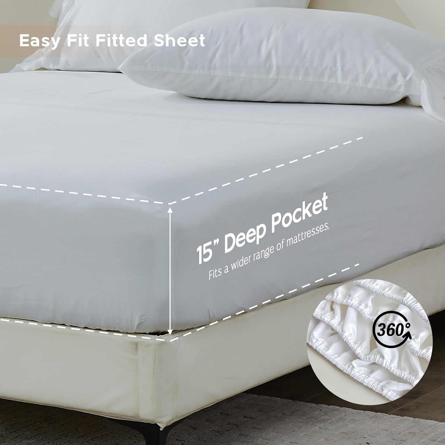Aldernest 100% Organic Cotton Sheet Set, Queen, White Ruffles, 4 Set
