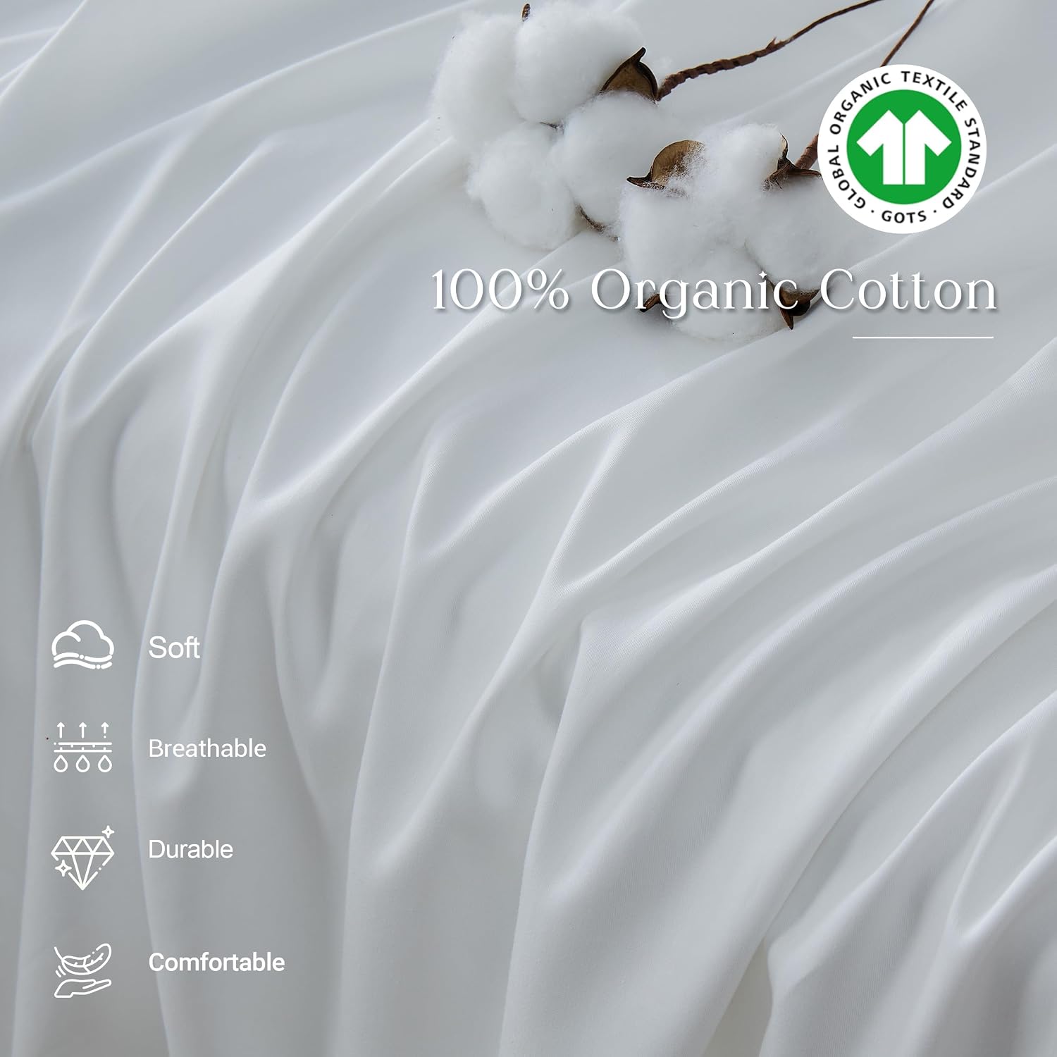 Aldernest 100% Organic Cotton Sheet Set, Queen, White Ruffles, 4 Set