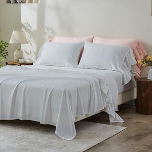 Aldernest 100% Organic Cotton Sheet Set, Queen, White Ruffles, 4 Set