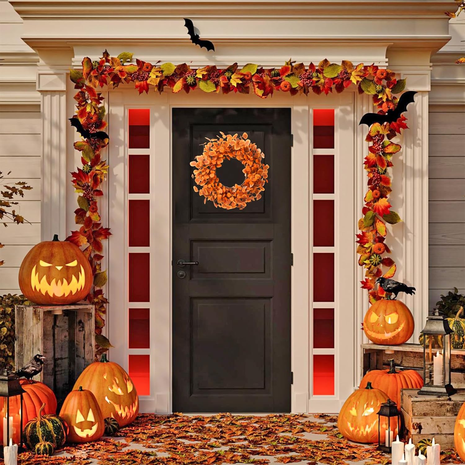 Aldernest Fall Wreaths for Front Door 22 Inch Autumn Outdoor Wreath, Eucalyptus