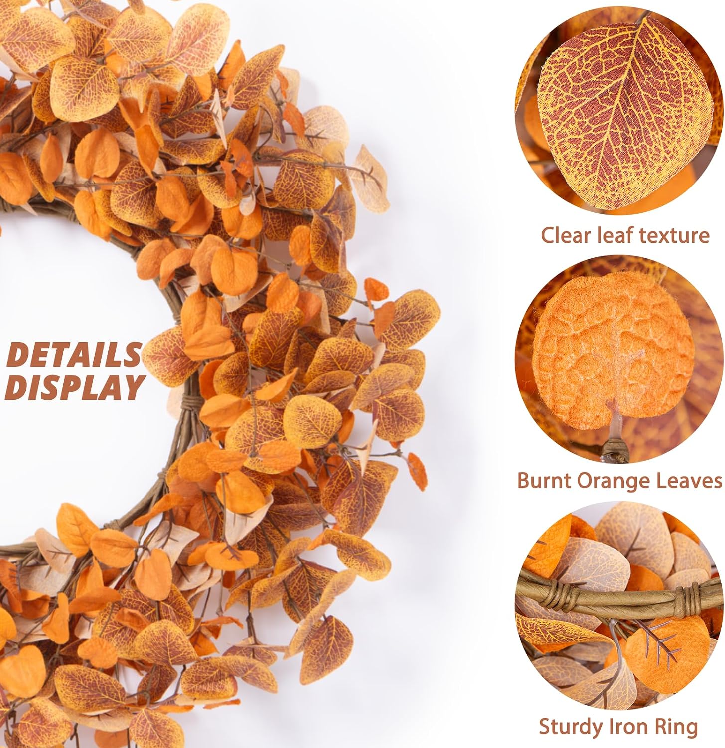 Aldernest Fall Wreaths for Front Door 22 Inch Autumn Outdoor Wreath, Eucalyptus
