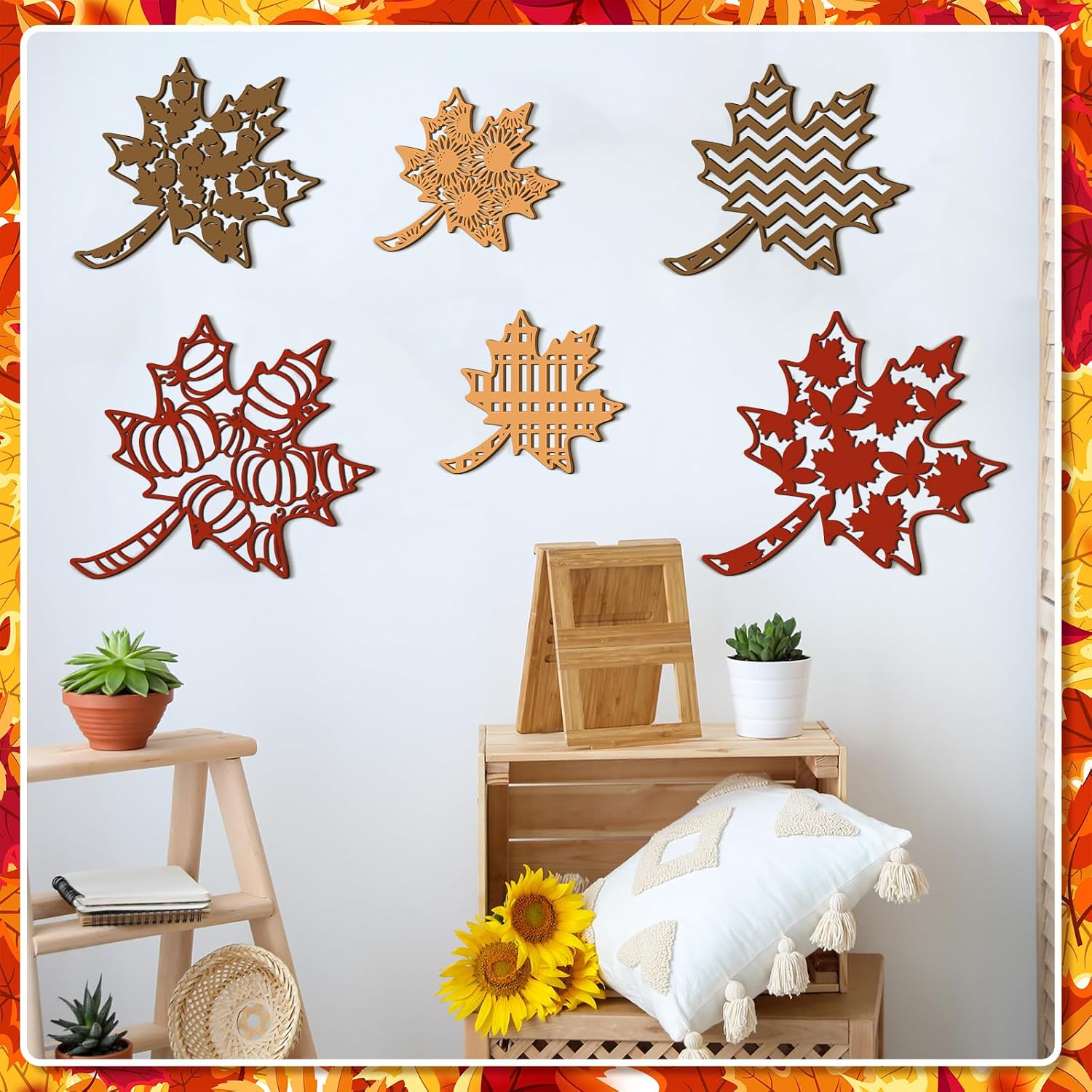 VelloHome 6 Pcs Thanksgiving Wall Decor Maple Leaves Wall Art, 12.32 ounces