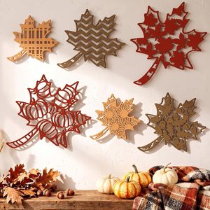 VelloHome 6 Pcs Thanksgiving Wall Decor Maple Leaves Wall Art, 12.32 ounces