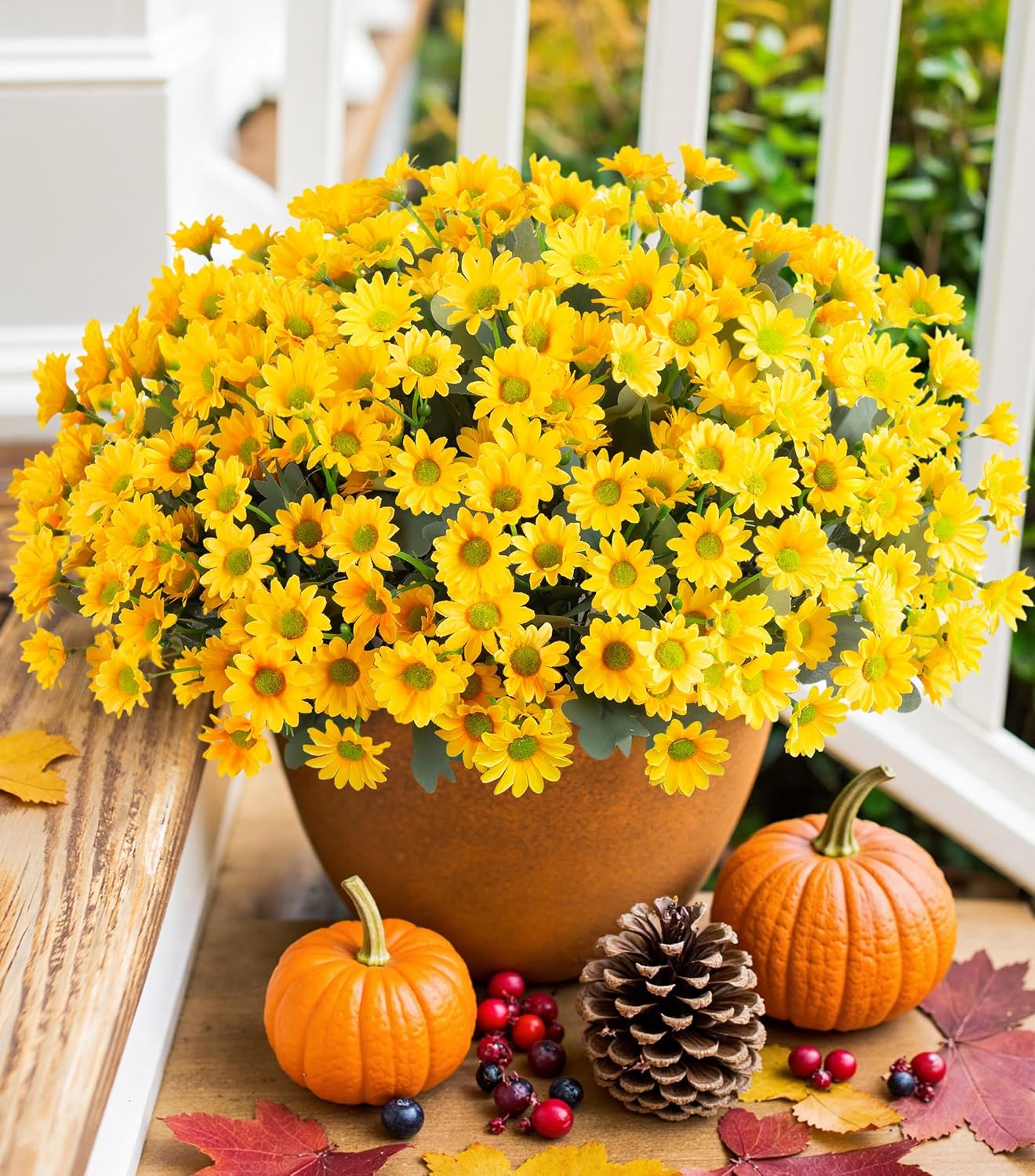 Ashenby Daisy Artificial Flowers for Outdoors Fall Autumn Decoration, Yellow, 6 Count