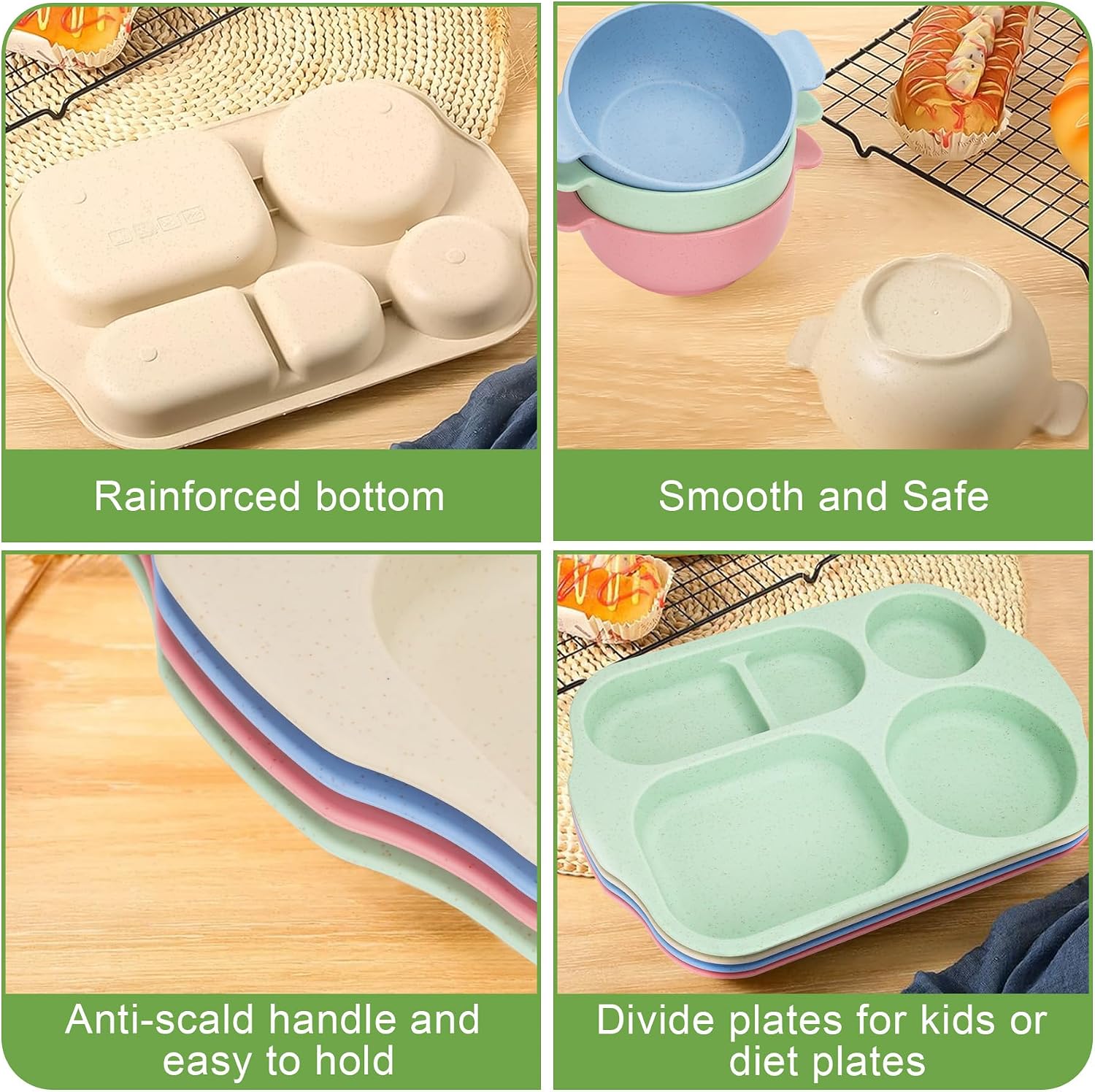 Ashenby 24 PCS Plastic Dinnerware Set for Adult Kids Plates and Bowls Sets, 1.36 kg, Pink