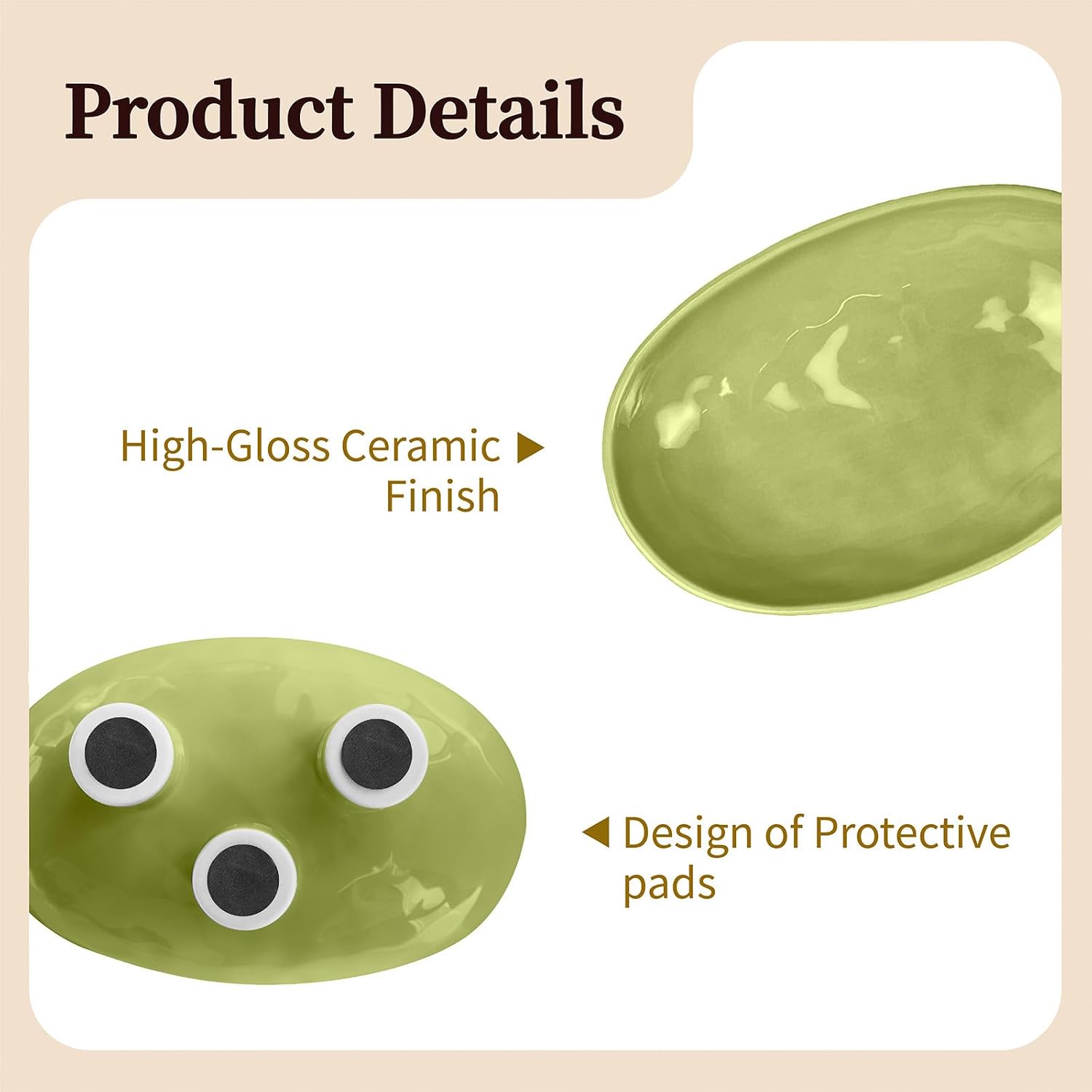 Aldernest Three-Leg Ceramic Fruit Bowl, 10 Inch Oval Serving Dish for Kitchen Counter, Light Green