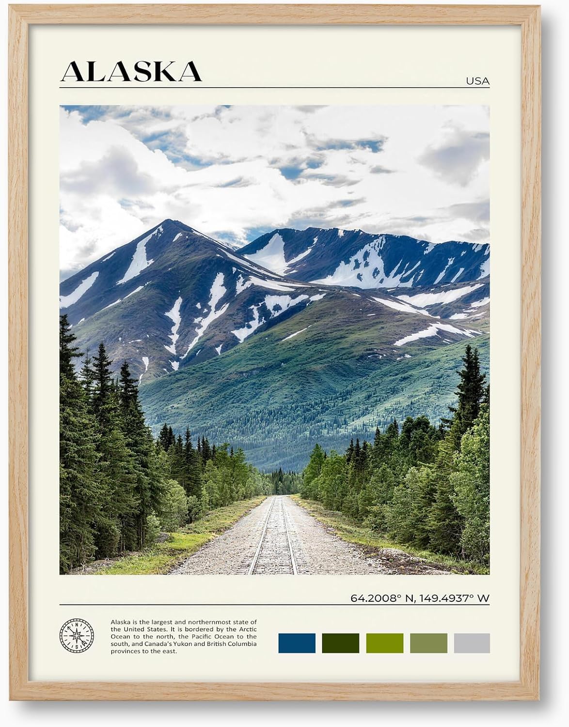 Ashenby 12x16IN Alaska Framed Wall Art Mountain Landscape Canvas, 1Pack, 1.5 pounds, Framed Alaska Oak