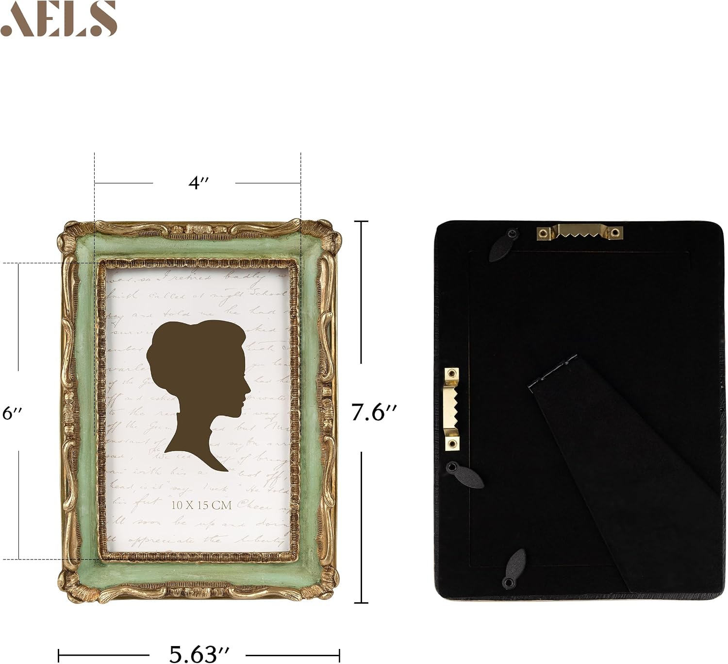Aldernest 4x6 Inch Vintage Picture Frame, Elegant Antique Photo Frames with Glass Front, 0.46 kg, Green