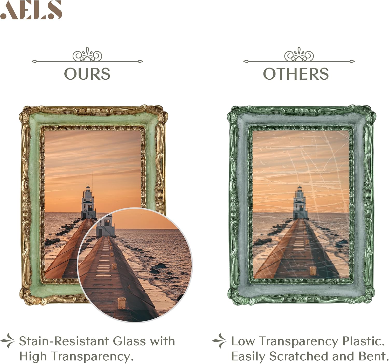 Aldernest 4x6 Inch Vintage Picture Frame, Elegant Antique Photo Frames with Glass Front, 0.46 kg, Green