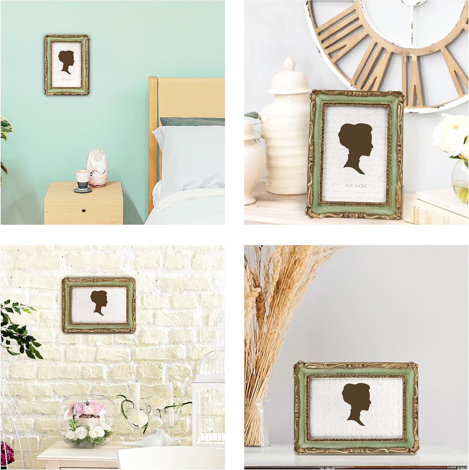 Aldernest 4x6 Inch Vintage Picture Frame, Elegant Antique Photo Frames with Glass Front, 0.46 kg, Green