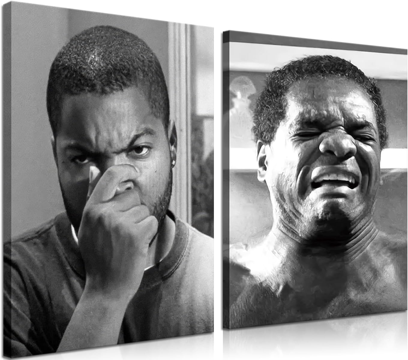 Aldernest Framed Funny Bathroom Canvas Wall Art Set of 2 - Black and White Vintage Comedy Movies Posters
