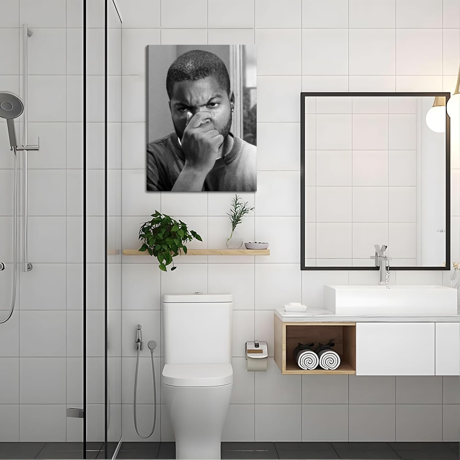 Aldernest Framed Funny Bathroom Canvas Wall Art Set of 2 - Black and White Vintage Comedy Movies Posters
