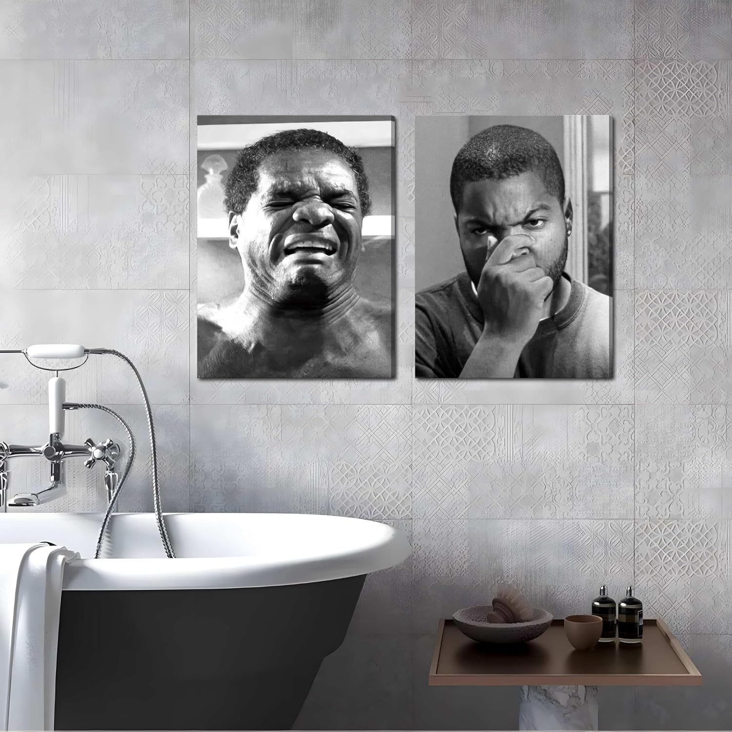 Aldernest Framed Funny Bathroom Canvas Wall Art Set of 2 - Black and White Vintage Comedy Movies Posters