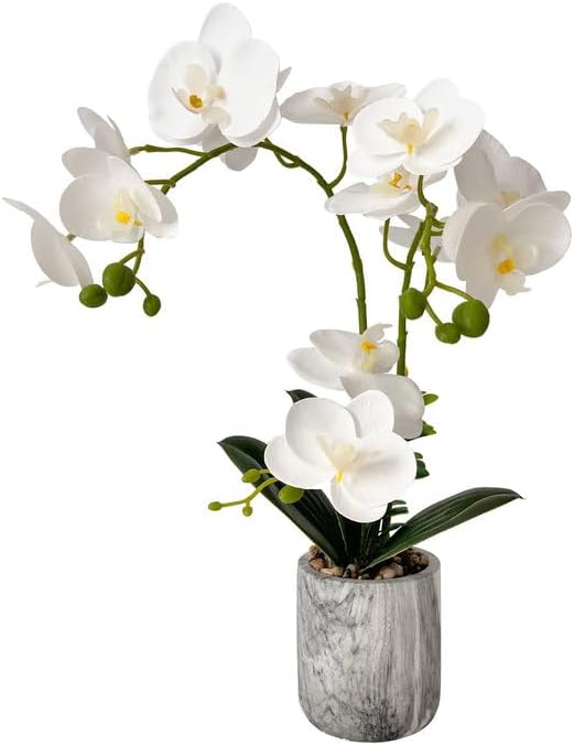 VelloHome White Fake Orchids Flowers in Pot Bendable Faux Orchids Artificial Flowers Washable Silk Orchid Phalaenopsis Decor for Home Wedding Table