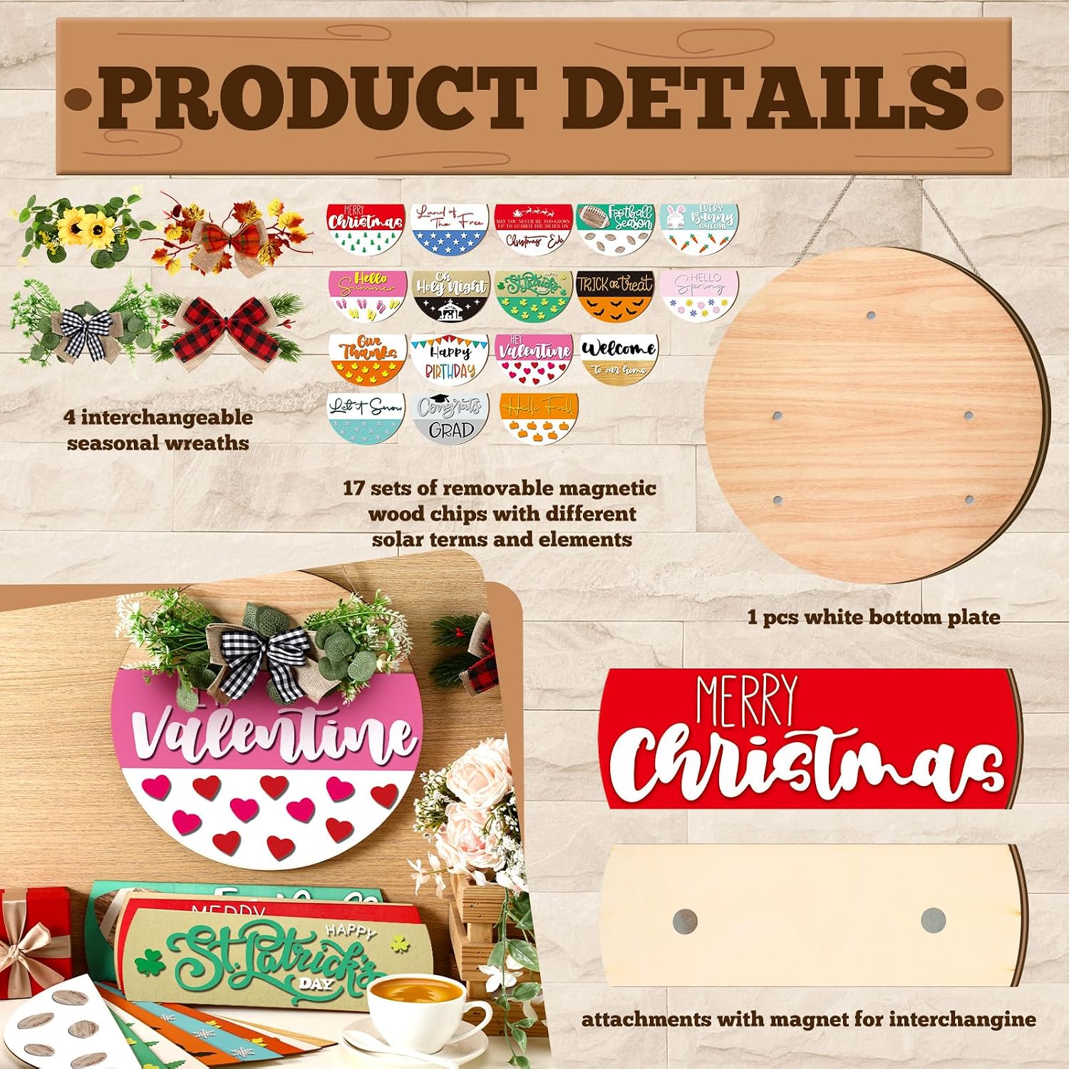 Aldernest 22 Pcs Interchangeable Welcome Seasonal Sign, Black, Cute, 2.7 pounds, 11.81 x 11.81 inches