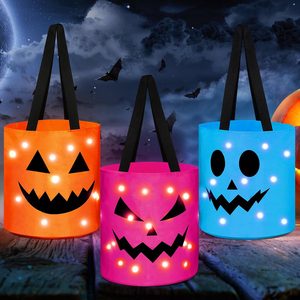 Aldernest 3 Pcs Light up Halloween Bucket Kids Trick or Treat, Pink, Blue, Orange, 1 Count (Pack of 3)